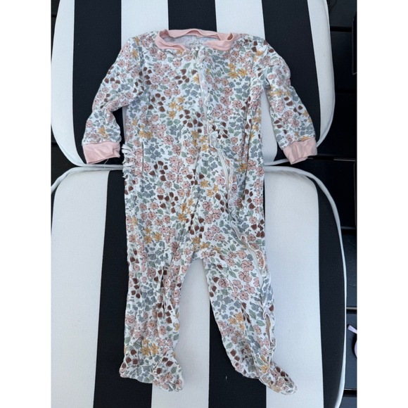 Milkberry Other - Milkberry Baby Girls Floral Ruffle Back Bamboo Footie Pajamas 0-3M Pink Blue